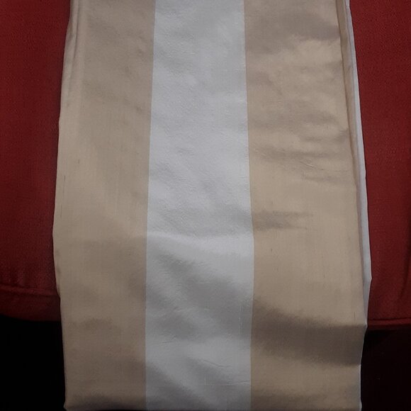 4 Majesty Cream/Beige 42W x 84L Dupioni Silk Striped Tailored Panels - Picture 5 of 11